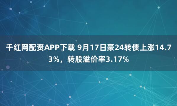 千红网配资APP下载 9月17日豪24转债上涨14.73%，转股溢价率3.17%